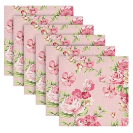 MNSRUU Cloth Napkins Set of 6, Vintage Pink Rose Polyester Kitchen Dinner Napkins for Holiday Festive New Years Wedding Decor