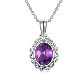 Althum Amethyst Necklace 925 Sterling Silver Real Purple Amethyst Pendant Necklace for Women, Sterling Silver, Amethyst