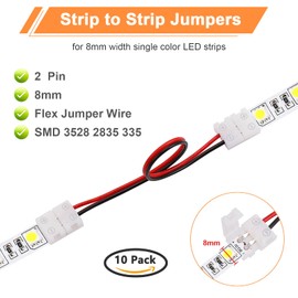 PRECIHW 10Pack Strip to Strip with Wire Solderless Snap Down 2Pin 8MM LED Strip Connector, Strip to Strip with 5.9inch Wires for 2Pin 8mm 3528/2835 Single Color Flex LED Strip
