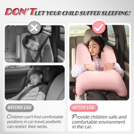 MAGIC ELEPHANT Car Pillow for Kids, Memory Foam Travel Car Pillow, Adults and Kids Travel Pillow for Sleeping on Road Trip, Traveling Car Seat Pillow (Pink)