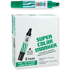 Pilot Super Color Jumbo Permanent Markers, Extra Wide Chisel Point, Xylene-Free, Green Ink, Dozen Box -45400
