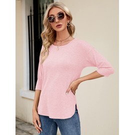 Kancystore 3/4 Sleeve Tunic Tops for Women Loose Fit Dressy Casual Flowy Crew Neck Hawaiian Shirts Pink XL