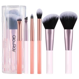 GLO&RAY Makeup Brushes 6Pcs - Travel Make Up Brush Set Professional for Eyeshadow, Foundation, Powder, Concealer, Blush, Eyeliner & Brow Blending Portable Face Cosmetic Brushes Kit with Case Mini