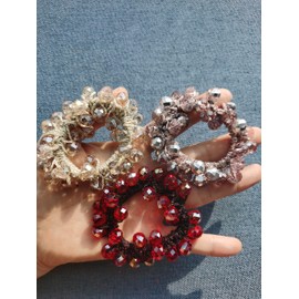 Corbata de pelo de cristal elástica para coleta de caballo, hecha a mano, accesorios para el cabello para mujeres y niñas (2 cristales grandes, 3 piezas)