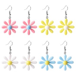 Daisy Dangle Earrings for Women Girls 4 Pairs Flower Dangling Earring for Women Teen Girls Sunflower Drop Earrings Set
