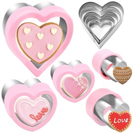 YomiFamily Heart Cookie Cutter Set 10 Pieces, Stainless Steel Heart Shaped Cutters Mold for Sandwich Fondant Pastry Cake Biscuit Fruit Veggie, Pink Color Large Medium Small Mini Sizes