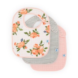 Little Unicorn Premium Classic Bib 3 pack | Adjustable as baby grows | Soft fabric on skin | Great for first time eaters (Watercolor Roses)