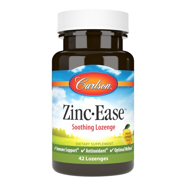 Carlson - Zinc-Ease, Soothing Lozenge, Immune Support & Optimal Wellness, Antioxidant, Lemon, 42 Lozenges