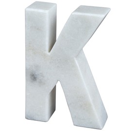 Creative Home Natural Marble Stone Letter K Bookends Paper Weight Office Shelf Organizer Table Top Decorative Piece, 4" W x 5.9" H, 1.5" D, Off-White