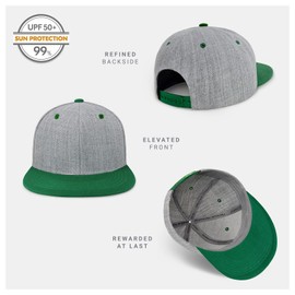 CHOK.LIDS Two Tone Snapback Heather Grey Flat Bill Visor Wool Blend Classic Plain Hats for Men Women Adjustable Baseball Cap (Kelly Green, 1)