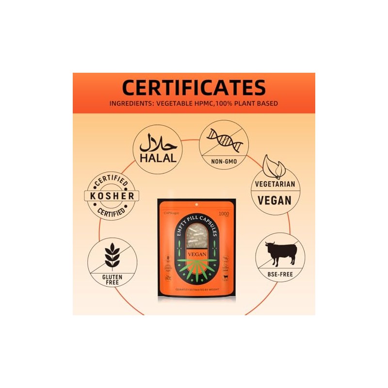 Cápsulas veganas vacías, tamaño 0, cápsula separada, 1000 unidades, cápsulas