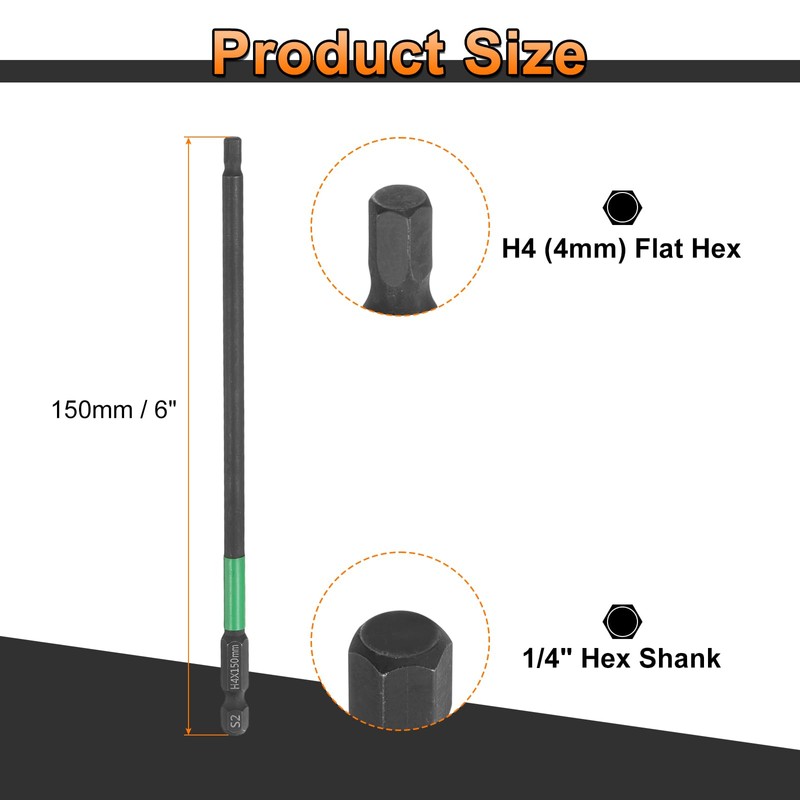 sourcing map H4 Flat Hex Head Screwdriver Bit 4mm Metric