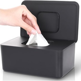 Baby Wipes Dispenser & Wipes Holder - Non-Slip Refillable Baby Wipes Container with Sealing Lid, Keeps Wipes Fresh, Portable Wipes Case for Travel & Home (Black)