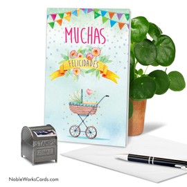NobleWorks Muchas Felicidades - Baby Greeting Card with Envelope (4.63 x 6.75 Inch) - C8830BBG-SL