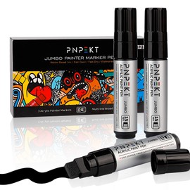 Jumbo Acrylic Paint Markers Pen,15mm Felt Tip Markers Water Based Paint Pens For Wood, Rock,Plastic and Almost All Solid Surfaces,Black Paint Pen For Artists, Students, Teenagers & Adults