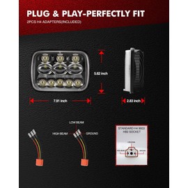 PHILTOP Universal 5x7 7x6 Led Headlight Assembly Fit for For-d/Chevy/GMC/Jee-p/Toyot-a,E-series Fseries,Wrangler,Cherokee,Colorado,Tahoe,Savana,Chevette,H6054 led headlights Assembly