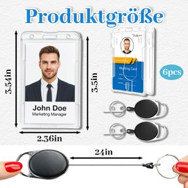 6 Retractable ID Card Holder Set with 3 Extendable Clips and 3 ID Sleeves for Hospital, Office and School, Up to 70 cm Extension