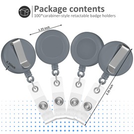 Zonon 100 Pieces Retractable Badge Reel Clips ID Card Holder Reel with Metal Belt Clip for Hanging Cards Key Chains, Name Badge Holders for Nurses Teachers Students(Gray)