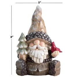 Current Christmas Gnome with Cardinal Figurine - 8 Inch Tall, Holiday Table-top Decor, Resin
