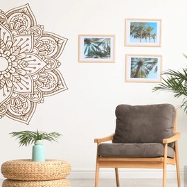 Bohemian Half Mandala Wall Decal, Indian Mandala Flower Wall Sticker, Headboard Lotus Yoga Meditation Décor, Removable Art Mural for Living Room Bedroom TV Wall Decoration