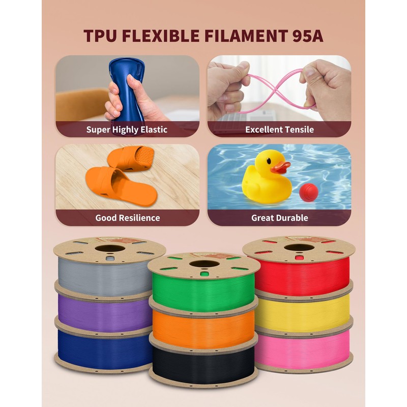 DURAMIC 3D TPU Filament 1.75mm Black White Flexible Filament 95A,
