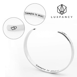 Pulsera de acero inoxidable, brazalete para mujer u hombre con frase motivacional. Regalo ideal para esa persona especial en su cumpleaños, Navidad o cualquier ocasión. Varios modelos (Siempre te amaré...)
