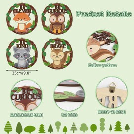 HOURIA Woodland Nursery Animals Wood Wall Art,Set of 4 Inspirational Quotes Forest Animal Wall Decor for Baby Bedroom,10 Inches Cartoon Fox Owl Racoon Raccoon Wall Hanging Sign for Kids Playroom