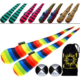 Flames 'N Games FUNKY® Sock Poi Set (5 Designs) Pro Poi Spinning Socks AKA Tube Poi + 2x Balls & Travel Bag. (Jail-Girl)