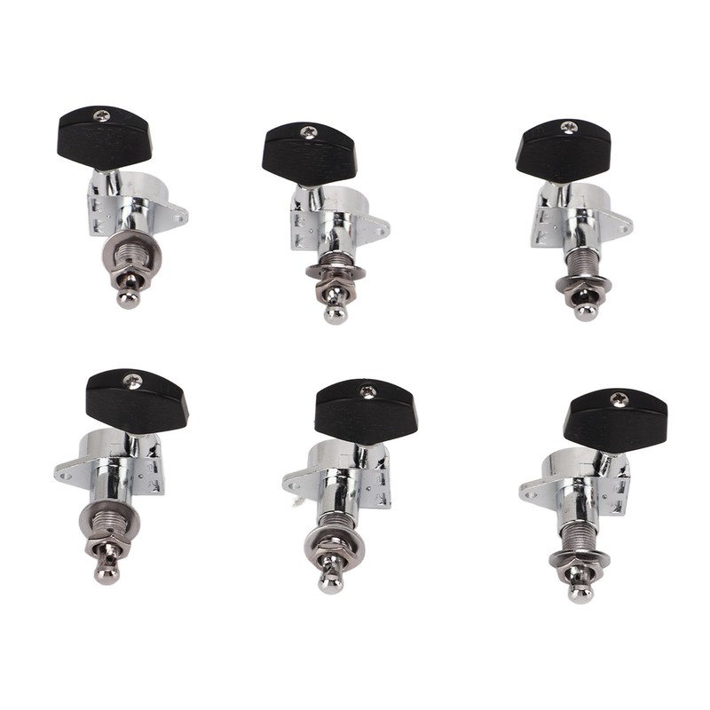 6 Pcs Guitar Tuning Pegs 3L3R Metal Body Black Wood