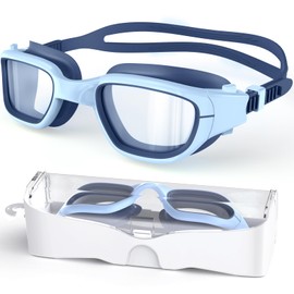 Zeligerstar Kids Swim Goggles,Swimming Goggles for Kids 6-14, Anti-Fog UV Protection Pool Goggles for Boys Girls (Blue/Light Blue+Clear Lens)