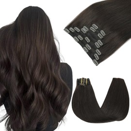 SAFIRENY Clip in Hair Extensions Human Hair, Remy Human Extensions Clip ins for Women, 22inch 160g 7Pcs Extensions Human Hair, Dark Brown Real Hair Extensions(#2-22inch)