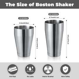 Dandat Cocktail Shaker, Professional Boston Cocktail Shaker Set, Stainless Steel Martini Drink Shakers Bartending, 18 Oz & 28 Oz Bar Shake Mixer Tin Tools for Bartender Cocktails(Sanding Silver,8 Pcs)