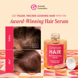 Grande Cosmetics GrandeHAIR Enhancing Hair Serum - for Men & Women, for Fuller & Thicker-Looking Hair in 8 weeks, Safe for Color-Treated Hair (40 mL)
