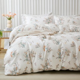 Cozaline Duvet Cover Set Queen Size Vintage Style Garden Floral Duvet Cover 100% Cotton 3 Pcs Chic Floral Comforter Cover with Zipper Botanical Coquette Duvet Cover Set Ultra Soft & Breathable
