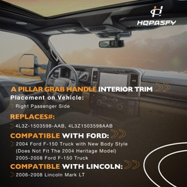 HQPASFY A Pillar Interior Trim Handle Passenger Side Compatible with 2004-2008 Ford F150 2006-2008 Lincoln Mark LT Replace# 4L3Z-1503598-AAB, 4L3Z1503598AAB (Gray)