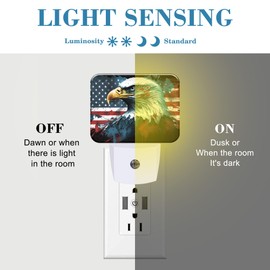 Uiaoiais American Flag and Bald Eagle Night Light for Kids, USA Flag LED Night Light Plug into Wall with Dusk to Dawn Sensor for Girls Boys Women Men Bedroom, Hallway, Kitchen, Bathroom, Stairs Decor
