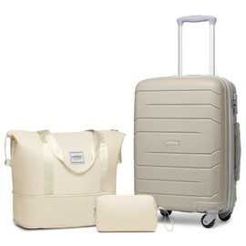 LARVENDER Carry On Luggage 20Inch Suitcase with Spinner Wheel,Hard Shell Luggage 3 Piece Sets with TSA Lock（Sand 20inch）