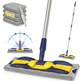 Microfiber Mops for Hardwood Floor Cleaning: MEXERRIS Flat Floor Mop with 4 Washable Pads 59" Adjustable Handle - Dust Dry Mops for Kitchen Bathroom Tile Laminate Wood Vinyl - Home Commercial Mop