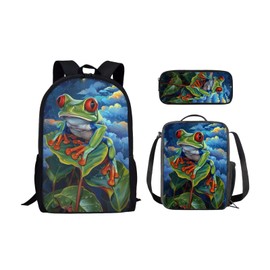 Agoviwo Red Eyed Tree Frog Graphic Backpack for School Travel Backpack with Insulated Lunch Bag and Small Coin Purse