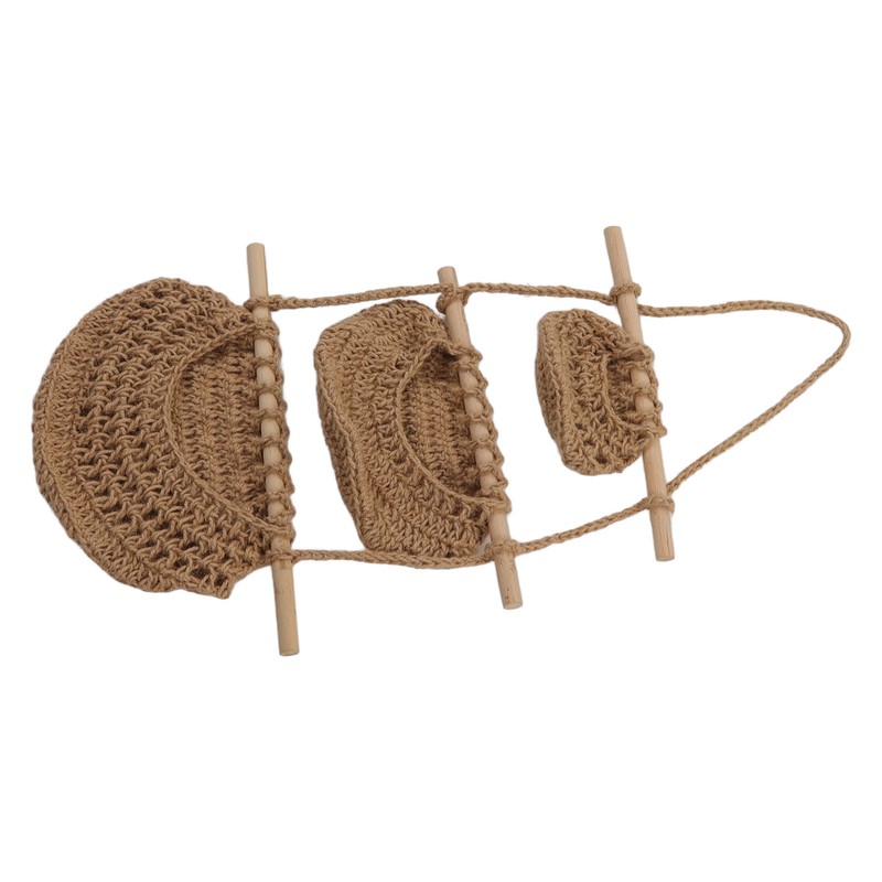 Hanging Fruit Basket 3 Tier Wall Mounted Handcraft Hemp Rope