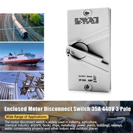 Meyffon 35A 440V Enclosed Motor Disconnect Switch 3 Pole Safety Isolation Switches IP65 3 Phase Disconnect Breaker Box 32 Amp Disconnect Switch for Generator Welding Food Processing