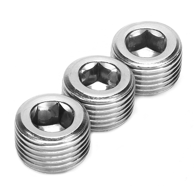 Pack of 3 1/2 Inch NPT Pipe Plugs Stainless Steel