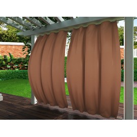 Clothink Outdoor Curtain Weatherproof Wind Protection - 132 x 245 cm Brown with Eyelets Top and Bottom - Waterproof Privacy Screen Sun Protection for Balcony Patio Porch Pergola Garden Arbour