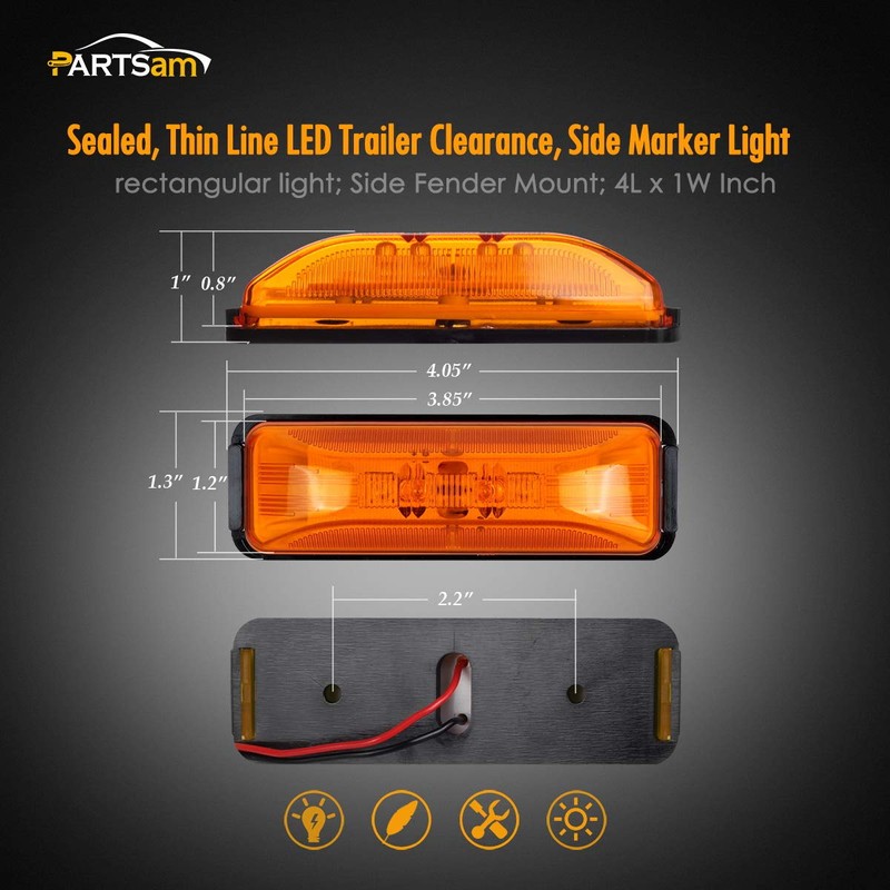 Partsam 4x Waterproof Amber/Red 4LED Side Marker Light for Trailer