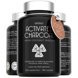 Activated Charcoal Tablets 2000mg - High Strength Charcoal Tablets for Flatulence - 180 Capsules Pure Charcoal from Wild Coconut Shells - 6 Capsules Serving - Active Charcoal Supplement for Adults