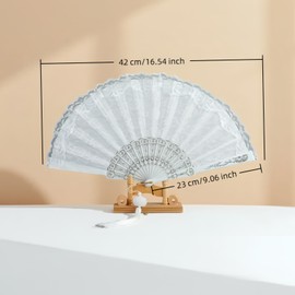Chinshwehaw 1920s Vintage Bridal Lace Fan, Foldable Floral Embroidery Hand Fan with Gold Glitter & Tassels - Wedding Dance Tea Party Gift for Women, Mother, Bride, Compact Retro Cosplay