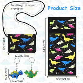 RAFIYU Children's Neck Pouch, Children's Wallet, Dinosaur Motifs Wallet for Boys and Girls, Tri-Fold Wallet with Drawstring, Metal Chain, Note Compartment, Coin Compartment and Key Ring, black, Casual