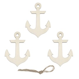 Anchor Shape Hanging Wood Unfinished Wood with Twines DIY Craft Ornament Theme Party Decoration 7.9" 3Pack