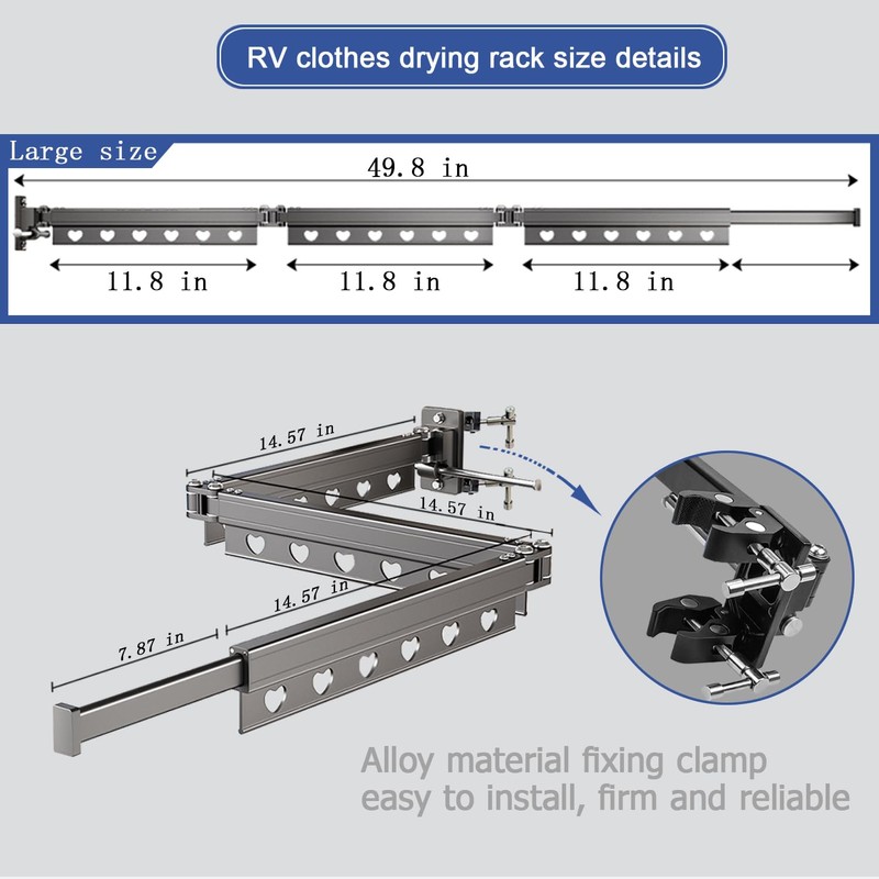 RV Clothes Drying Rack, Extendable Up to 50Inches, Clothes Drying