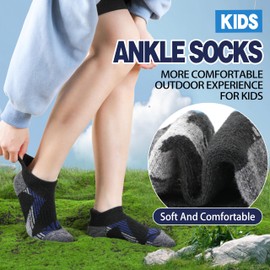 Sandsuced Kids Merino Wool Ankle Socks Girls Boys Thermal Winter Hiking Athletic Cozy Warm Thick Cushion Running No Show Gift Socks 6 Pairs Stocking Stuffers(Black,12-15 Years)